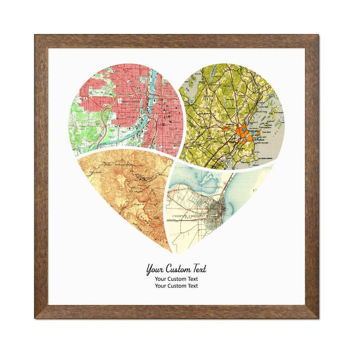 Heart Shape Atlas Art Personalized with 4 Joining Maps#color-finish_walnut-thin-frame