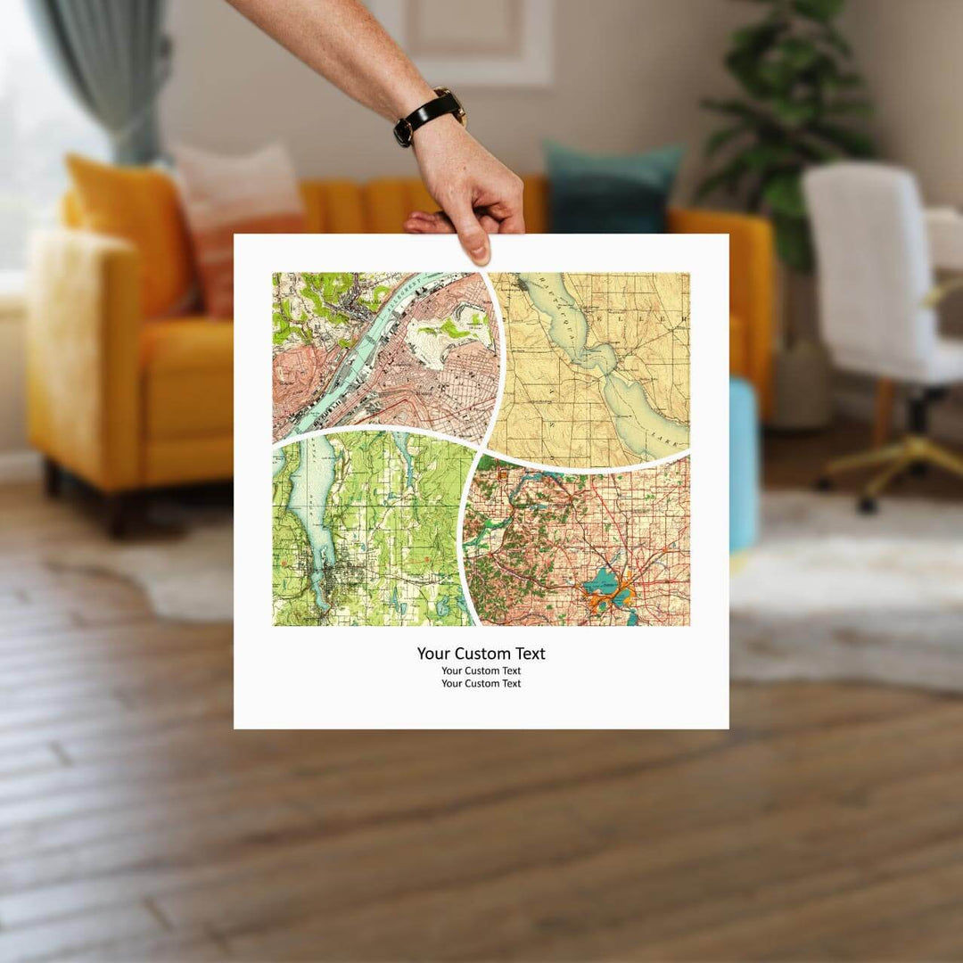 Rectangle Shape Atlas Art Personalized with 4 Joining Maps, Styled#color-finish_unframed