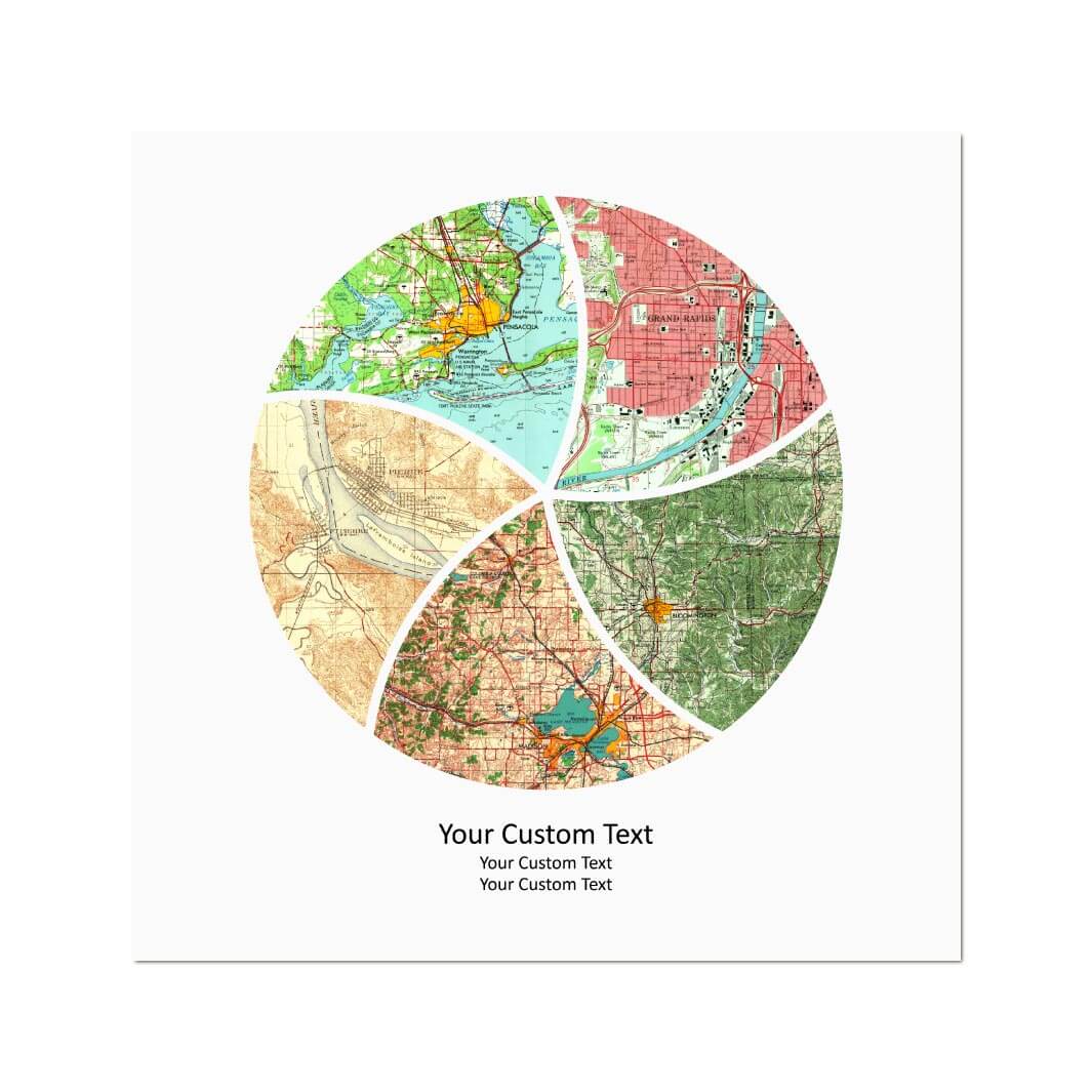 Circle Shape Atlas Art Personalized with 5 Joining Maps#color-finish_unframed
