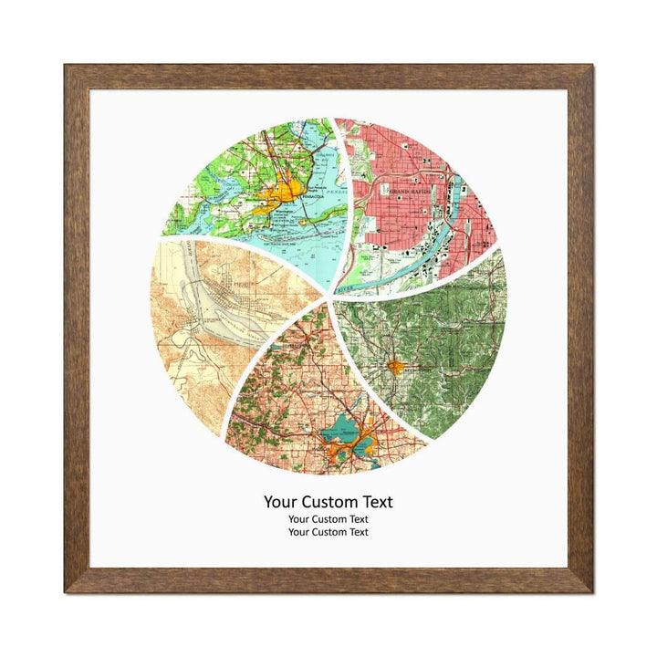 Circle Shape Atlas Art Personalized with 5 Joining Maps#color-finish_walnut-thin-frame