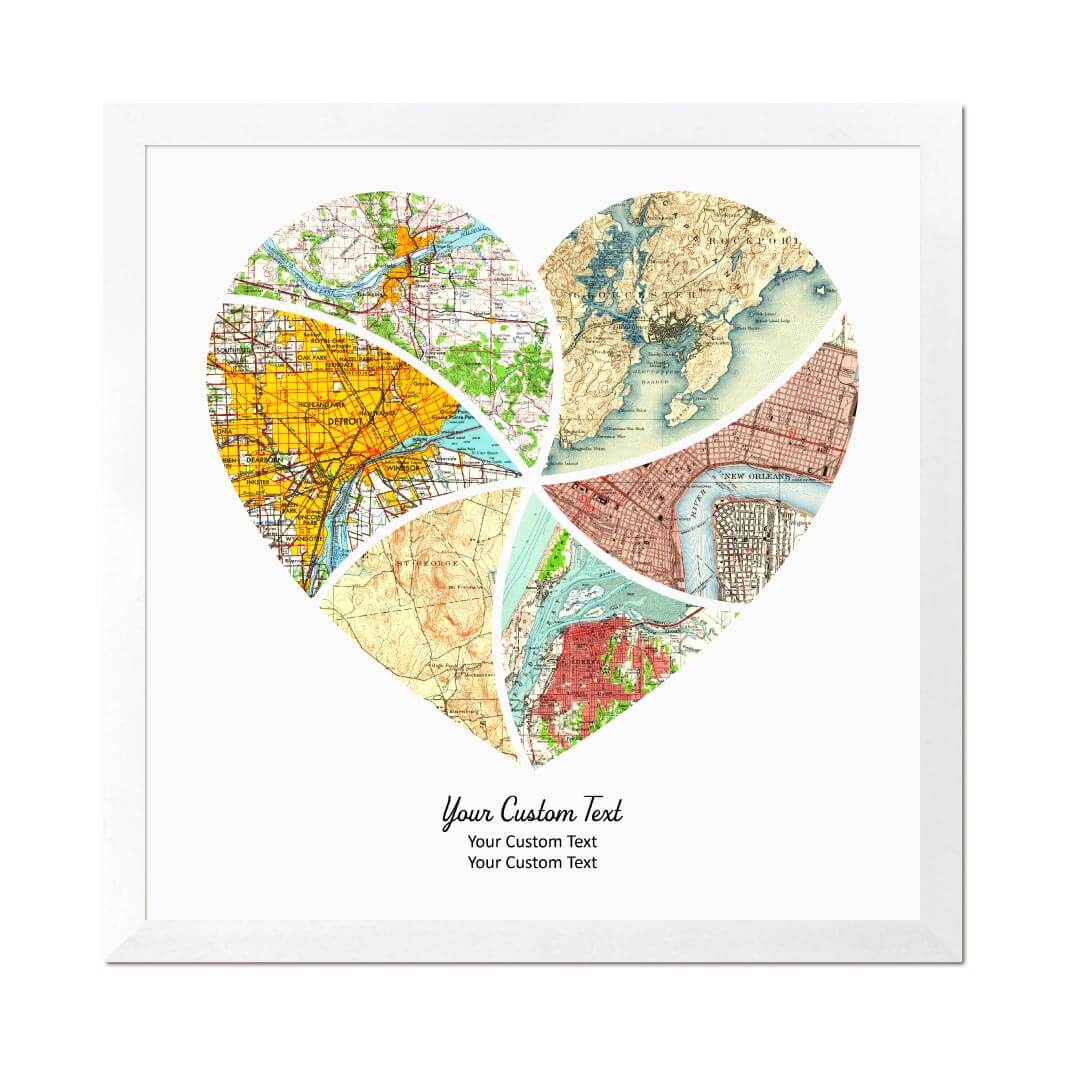 Heart Shape Atlas Art Personalized with 6 Joining Maps#color-finish_white-thin-frame