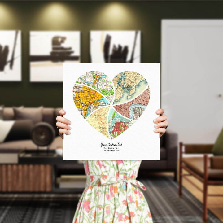 Heart Shape Atlas Art Personalized with 6 Joining Maps, Styled#color-finish_wrapped-canvas