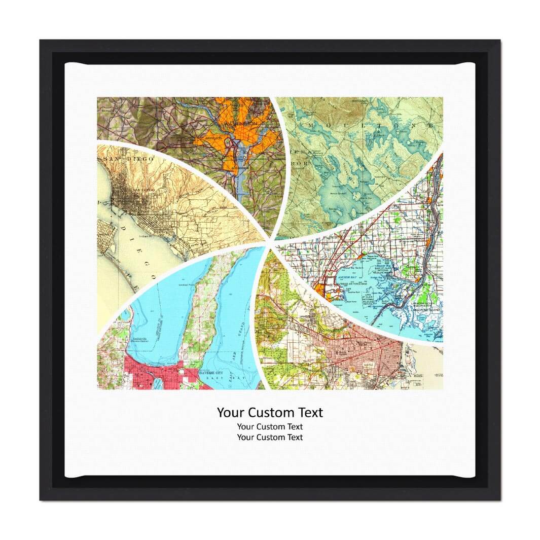Rectangle Shape Atlas Art Personalized with 6 Joining Maps#color-finish_black-floater-frame