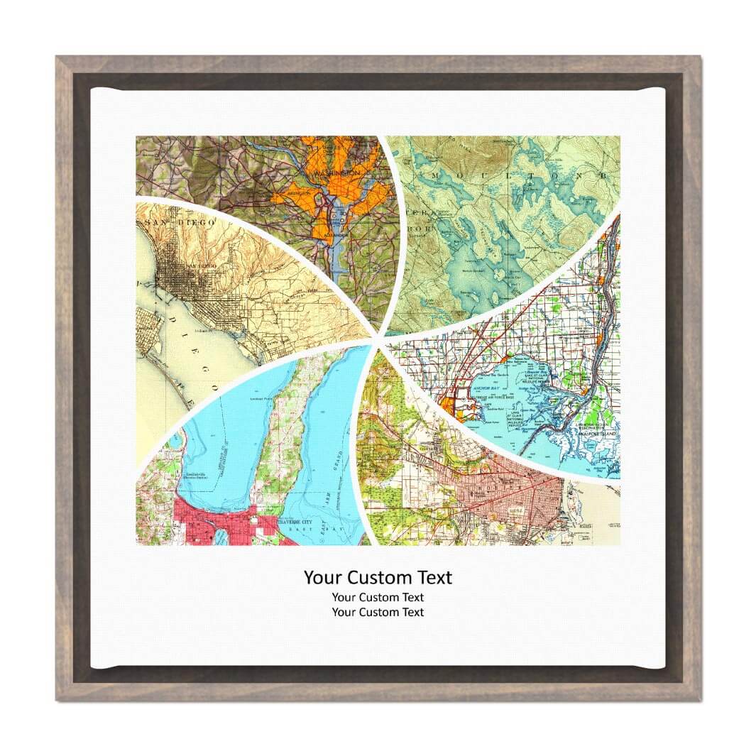 Rectangle Shape Atlas Art Personalized with 6 Joining Maps#color-finish_gray-floater-frame