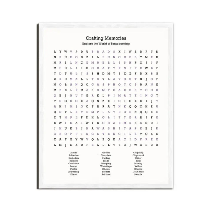 Crafting Memories Word Search, Custom Scrapbooking Art Print, 16" x 20"