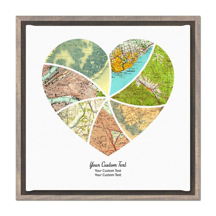 Heart Shape Atlas Art Personalized with 7 Joining Maps#color-finish_gray-floater-frame