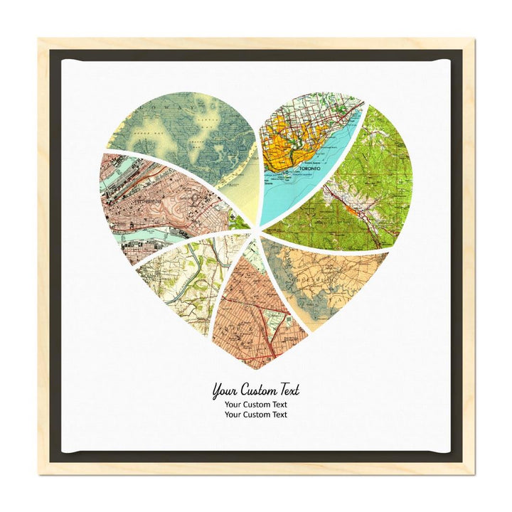 Heart Shape Atlas Art Personalized with 7 Joining Maps#color-finish_light-wood-floater-frame
