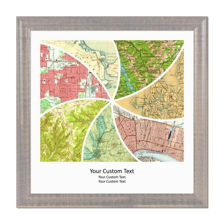 Rectangle Shape Atlas Art Personalized with 7 Joining Maps#color-finish_gray-beveled-frame