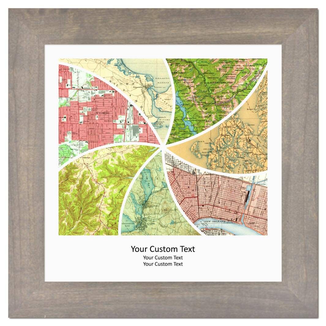 Rectangle Shape Atlas Art Personalized with 7 Joining Maps#color-finish_gray-wide-frame