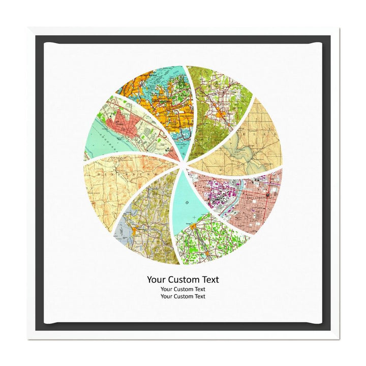 Circle Shape Atlas Art Personalized with 8 Joining Maps#color-finish_white-floater-frame
