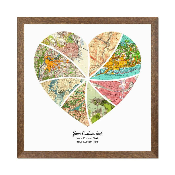 Heart Shape Atlas Art Personalized with 8 Joining Maps#color-finish_walnut-thin-frame