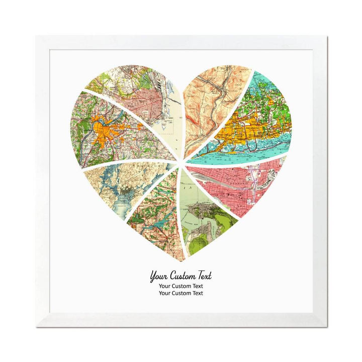 Heart Shape Atlas Art Personalized with 8 Joining Maps#color-finish_white-thin-frame