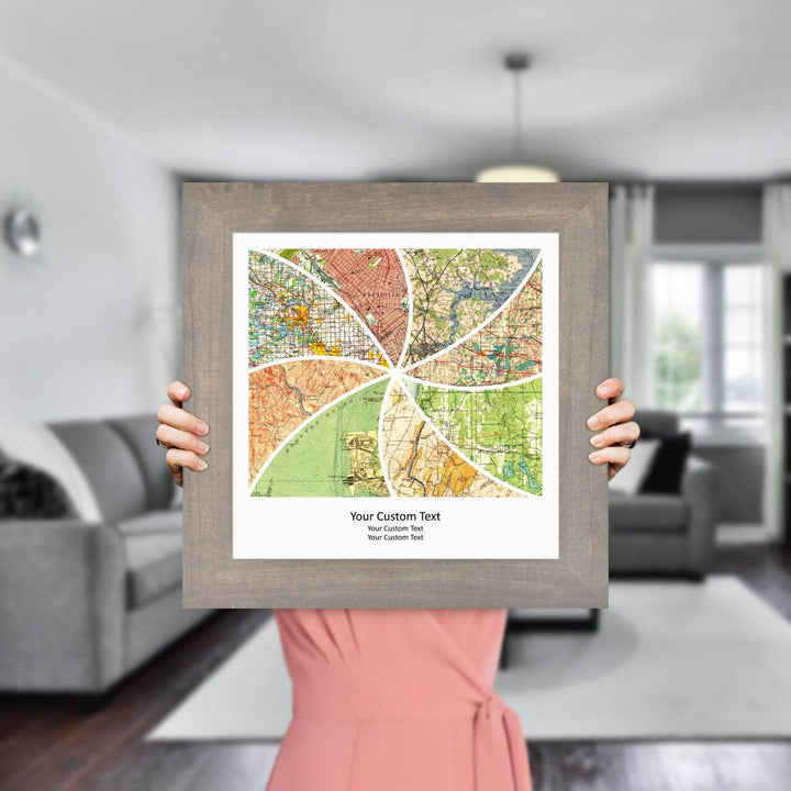 Rectangle Shape Atlas Art Personalized with 8 Joining Maps, Styled#color-finish_gray-wide-frame