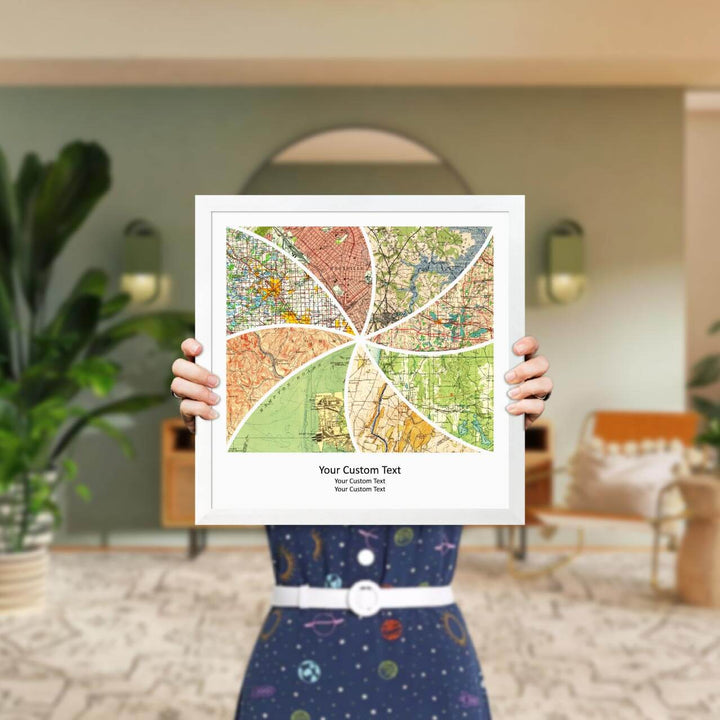 Rectangle Shape Atlas Art Personalized with 8 Joining Maps, Styled#color-finish_white-thin-frame