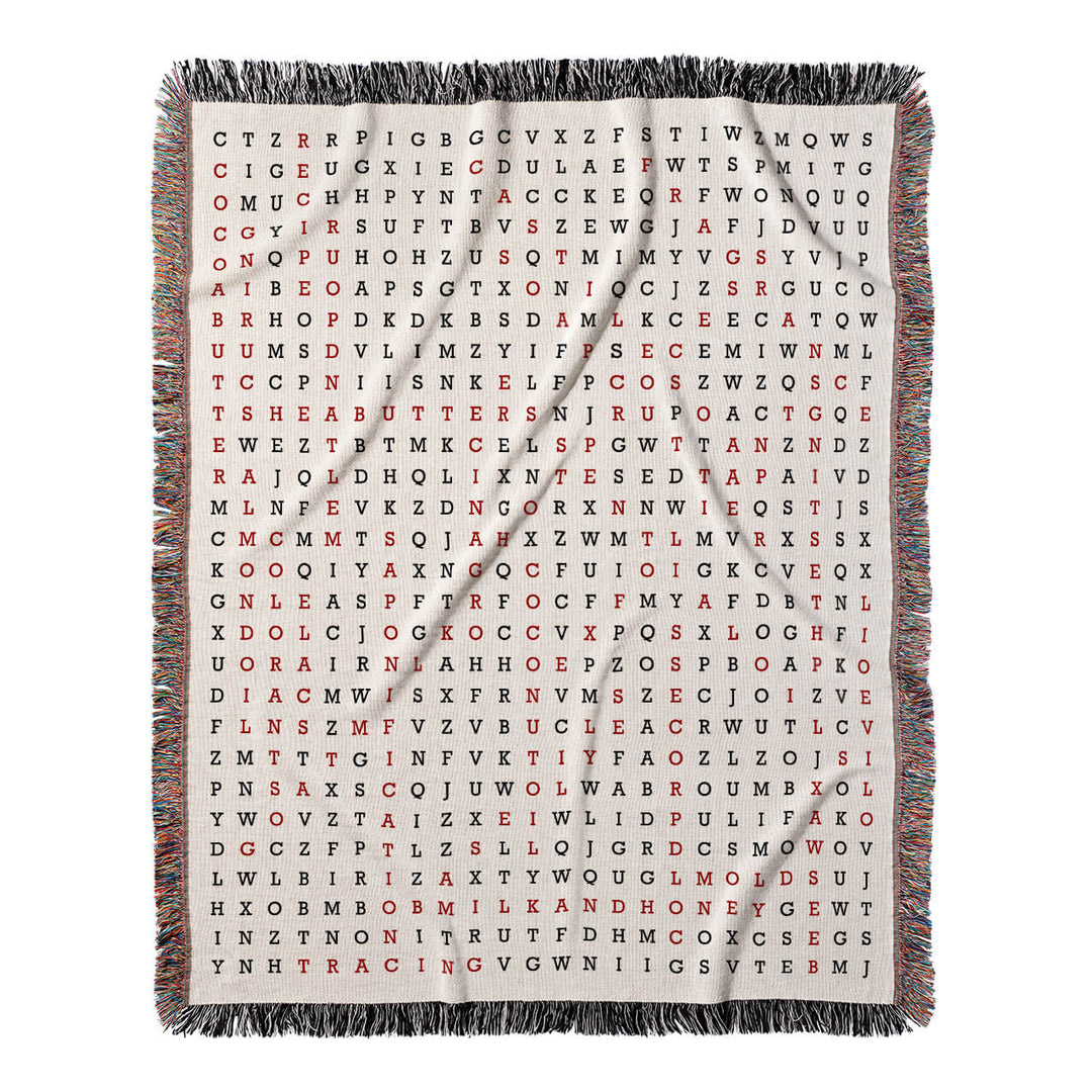 Suds and Scents Word Search, 50x60 Woven Throw Blanket, Red#color-of-hidden-words_red