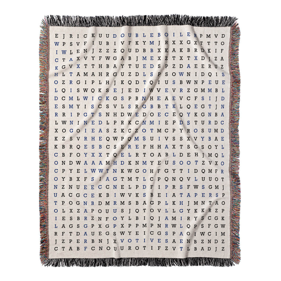 Flames and Fragrances Word Search, 50x60 Woven Throw Blanket, Blue#color-of-hidden-words_blue