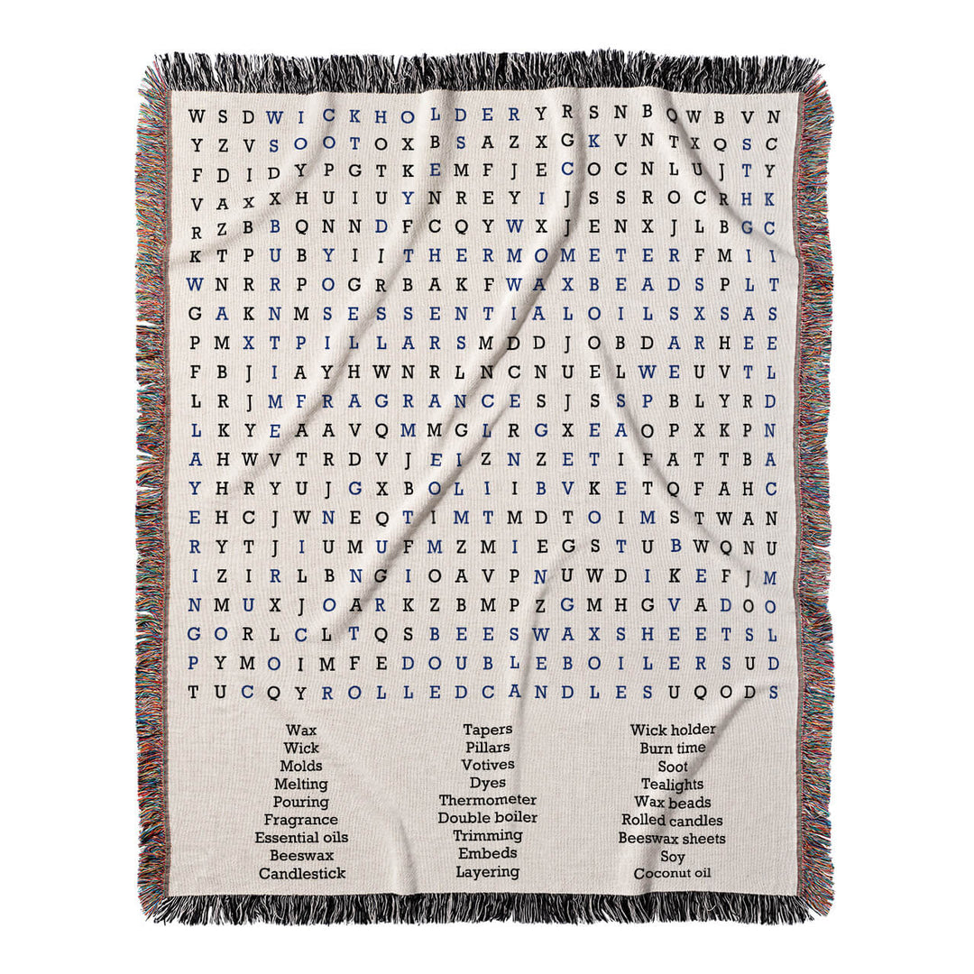 Flames and Fragrances Word Search, 50x60 Woven Throw Blanket, Blue#color-of-hidden-words_blue
