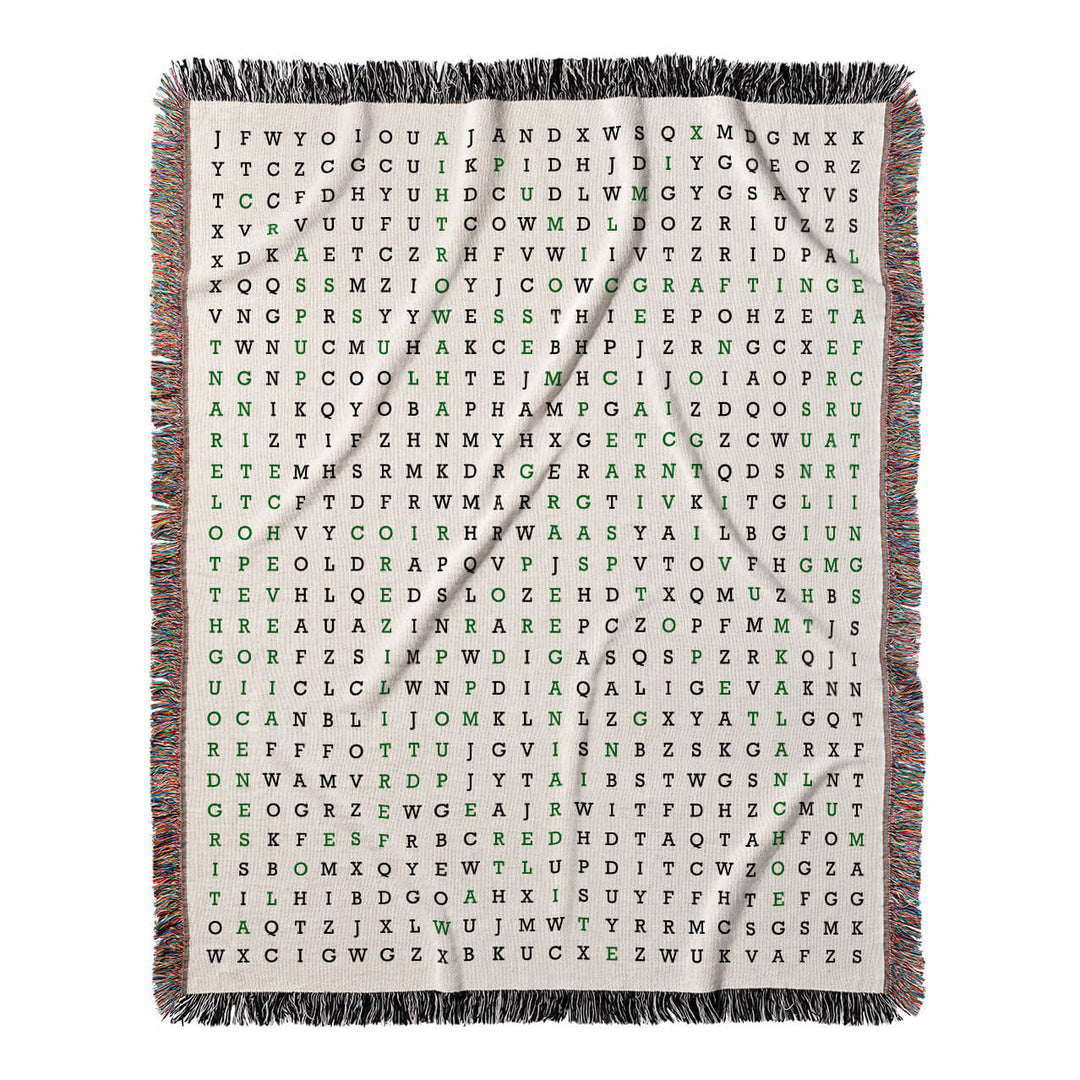 Succulent Serenity Word Search, 50x60 Woven Throw Blanket, Green#color-of-hidden-words_green