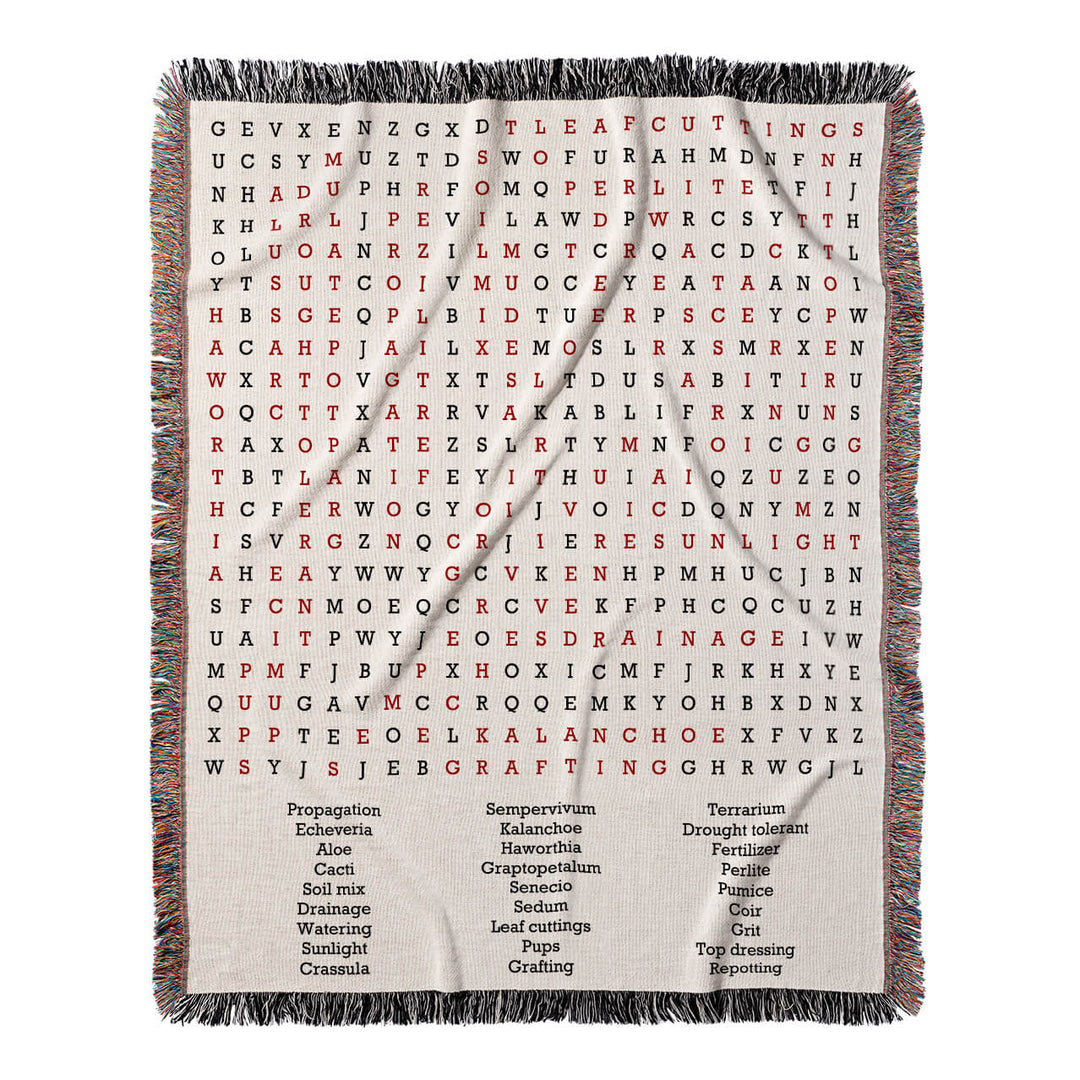 Succulent Serenity Word Search, 50x60 Woven Throw Blanket, Red#color-of-hidden-words_red