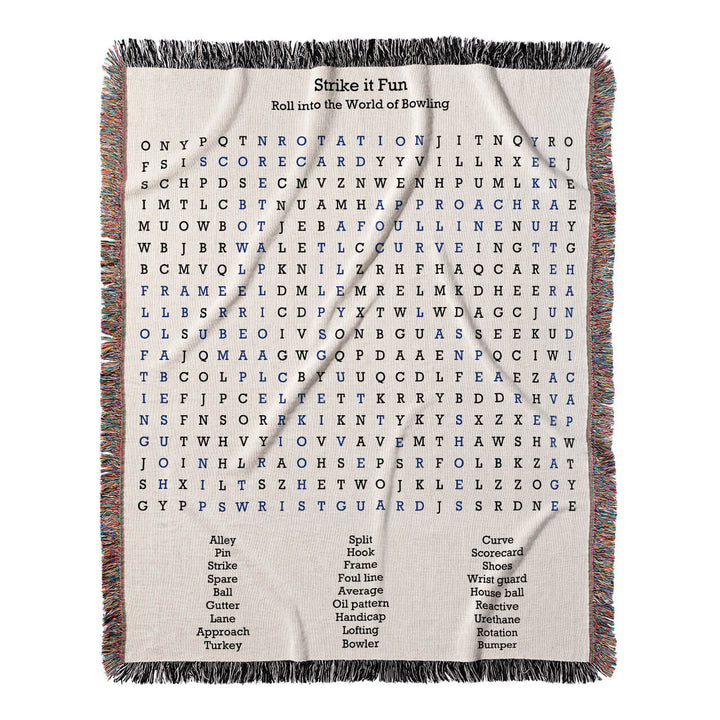 Strike it Fun Word Search, 50x60 Woven Throw Blanket, Blue#color-of-hidden-words_blue