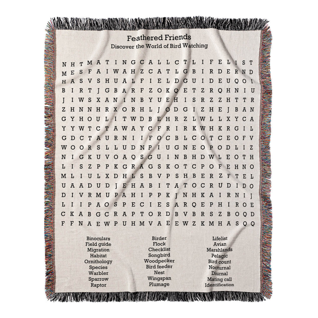 Feathered Friends Word Search, 50x60 Woven Throw Blanket, Hidden#color-of-hidden-words_hidden