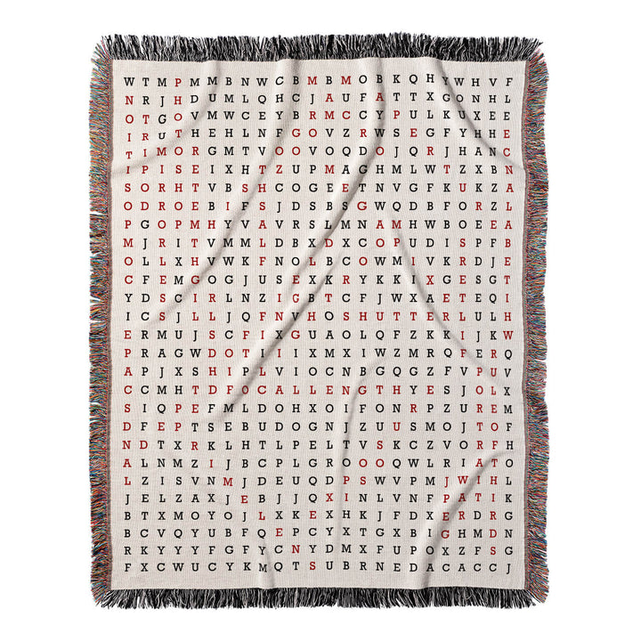 Capturing Moments Word Search, 50x60 Woven Throw Blanket, Red#color-of-hidden-words_red