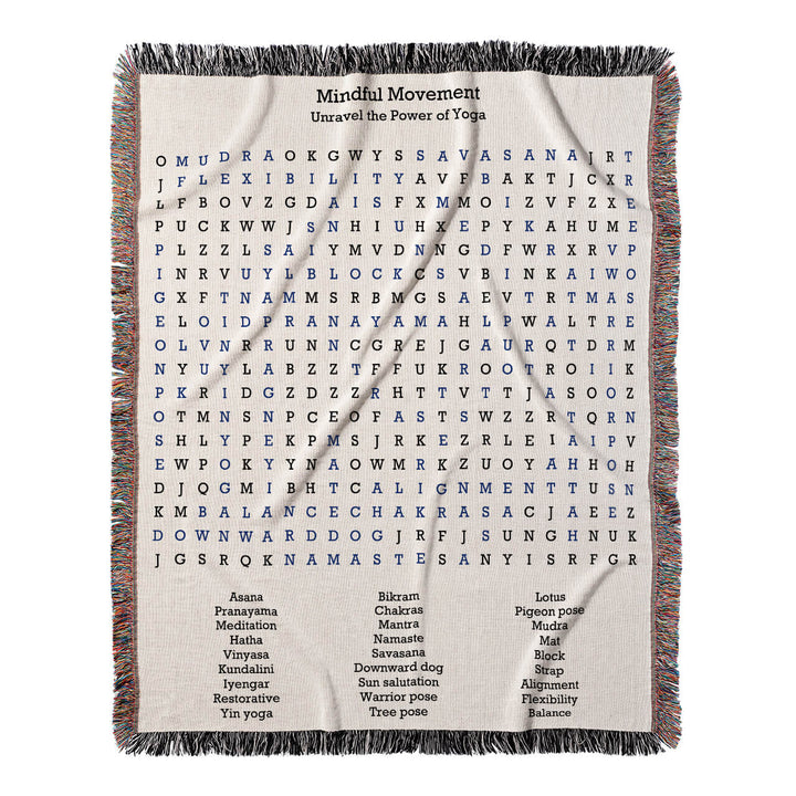 Mindful Movement Word Search, 50x60 Woven Throw Blanket, Blue#color-of-hidden-words_blue