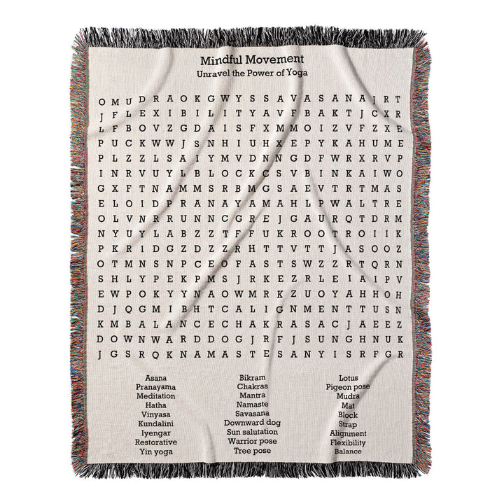 Mindful Movement Word Search, 50x60 Woven Throw Blanket, Hidden#color-of-hidden-words_hidden