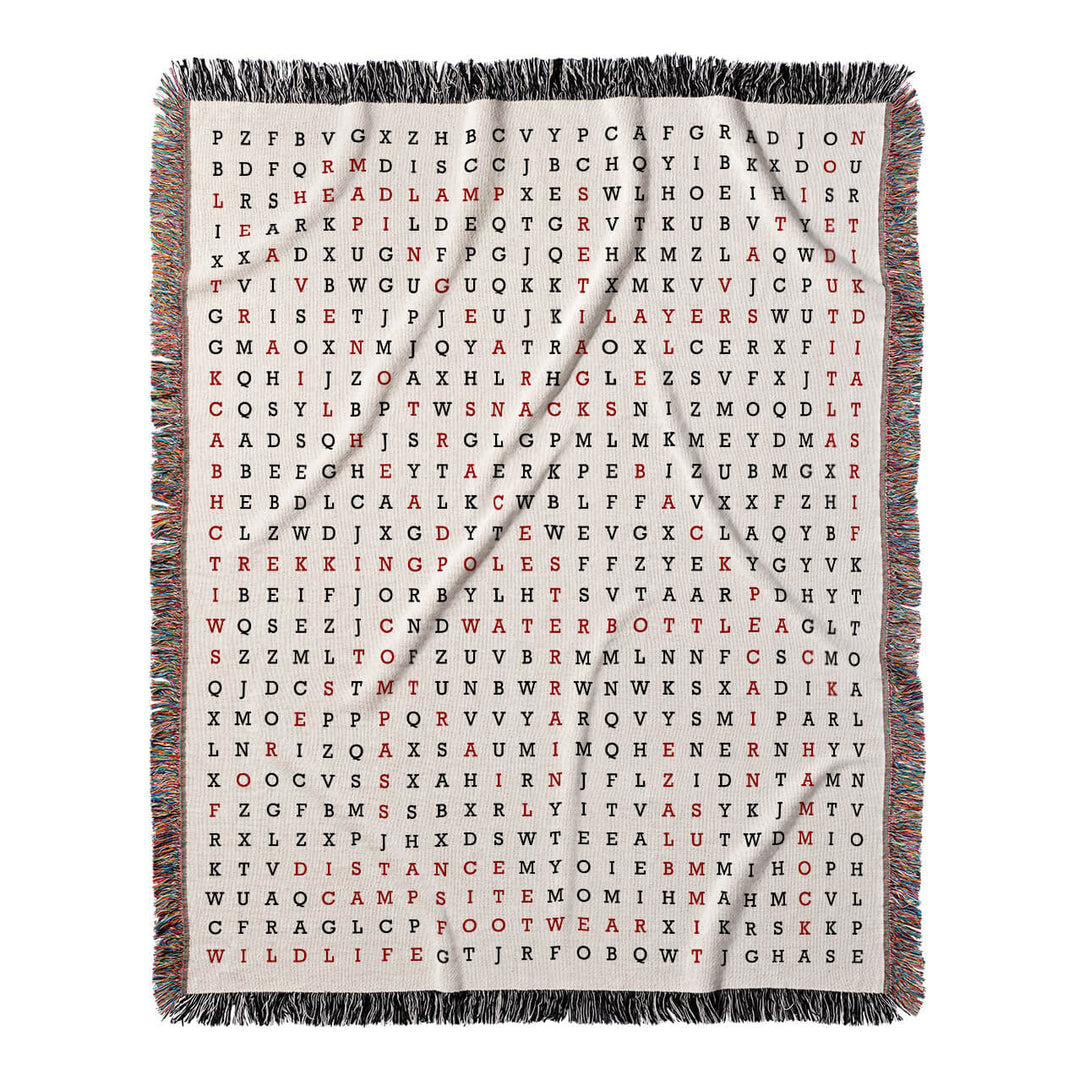 Footsteps of Exploration Word Search, 50x60 Woven Throw Blanket, Red#color-of-hidden-words_red
