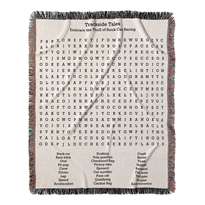 Trackside Tales Word Search, 50x60 Woven Throw Blanket, Hidden#color-of-hidden-words_hidden