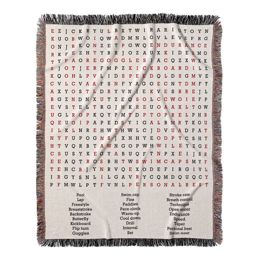 Aquatic Adventures Word Search, 50x60 Woven Throw Blanket, Red#color-of-hidden-words_red