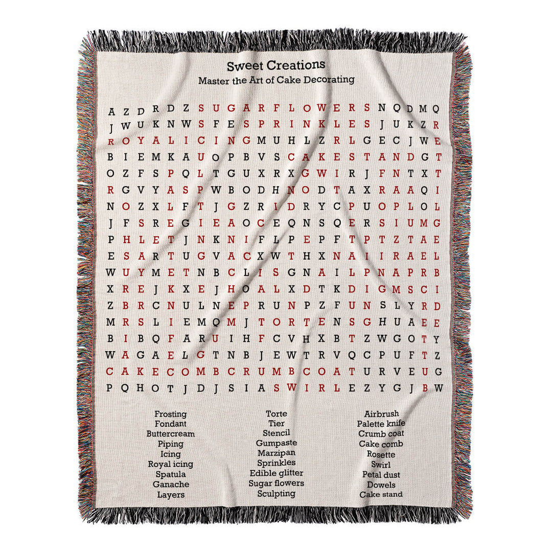 Sweet Creations Word Search, 50x60 Woven Throw Blanket, Red#color-of-hidden-words_red