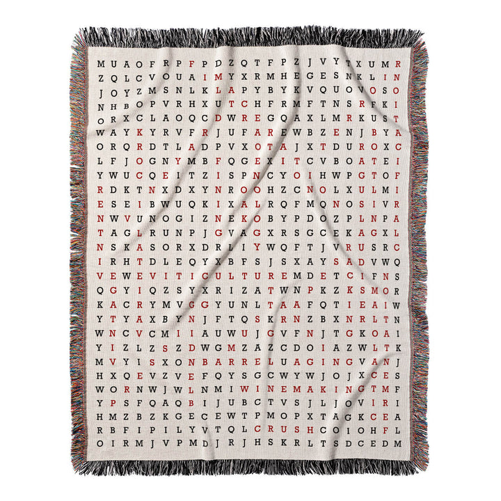 Grape Escapes Word Search, 50x60 Woven Throw Blanket, Red#color-of-hidden-words_red