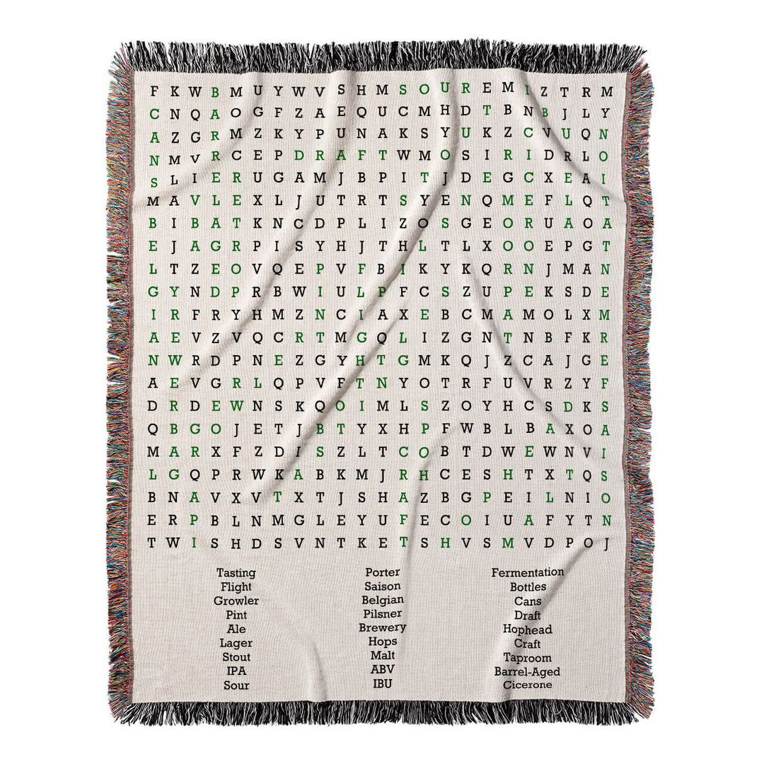 Hops and Dreams Word Search, 50x60 Woven Throw Blanket, Green#color-of-hidden-words_green