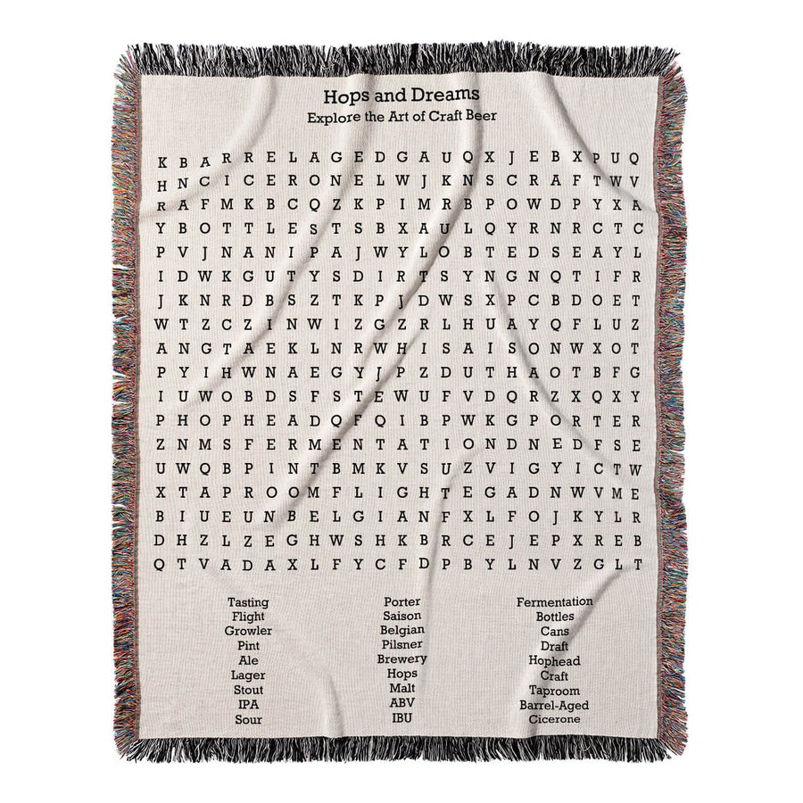 Hops and Dreams Word Search, 50x60 Woven Throw Blanket, Hidden#color-of-hidden-words_hidden