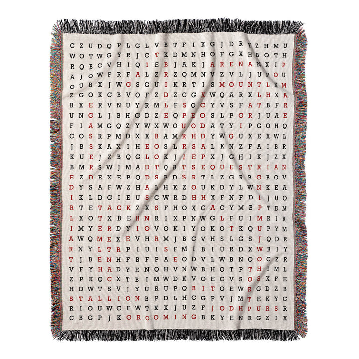 Galloping Adventures Word Search, 50x60 Woven Throw Blanket, Red#color-of-hidden-words_red