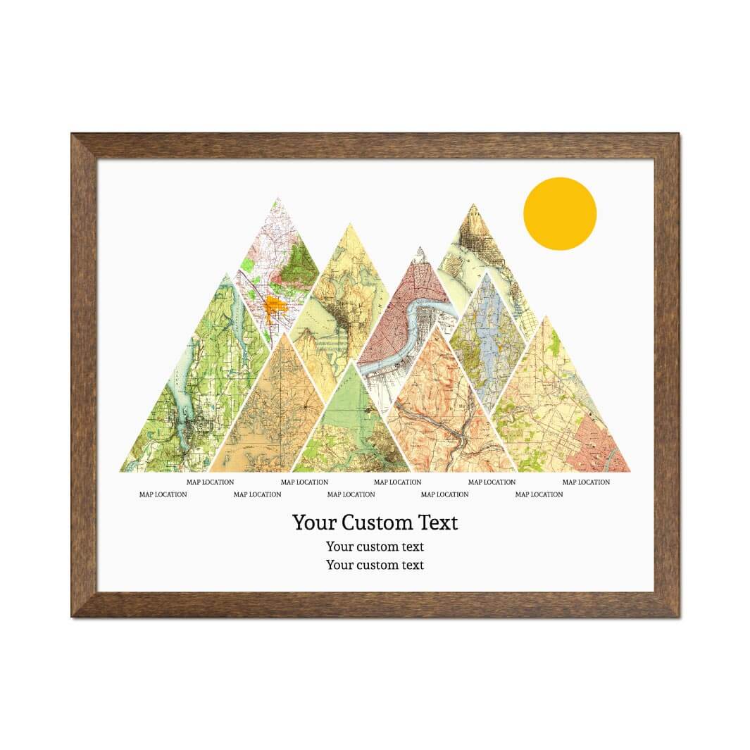Personalized Mountain Atlas Map with 10 Locations, Walnut Thin Framed Art Print#color-finish_walnut-thin-frame