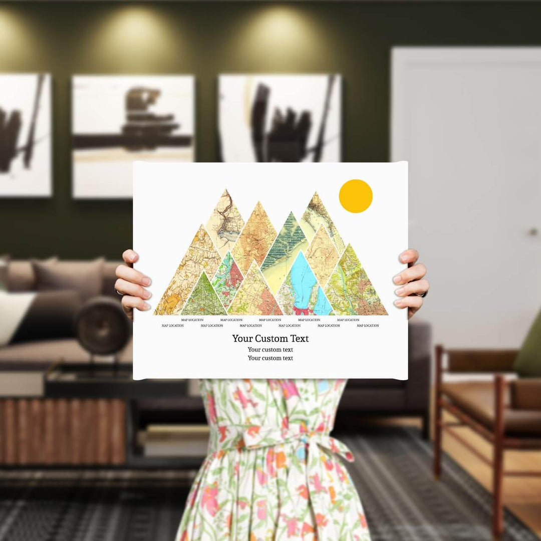 Personalized Mountain Atlas Map with 11 Locations, Wrapped Canvas Art Print, Styled#color-finish_wrapped-canvas