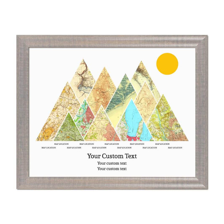 Personalized Mountain Atlas Map with 11 Locations, Gray Beveled Framed Art Print#color-finish_gray-beveled-frame