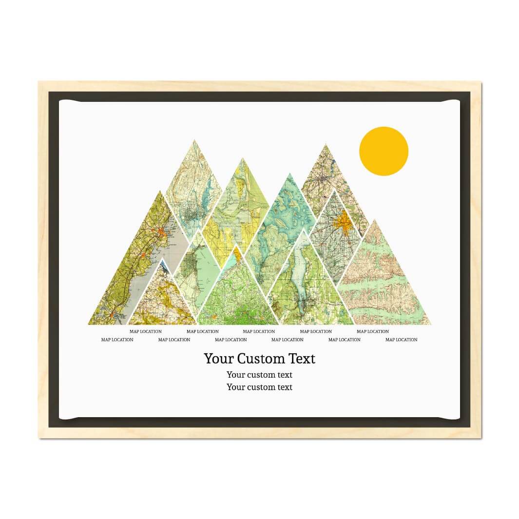 Personalized Mountain Atlas Map with 11 Locations, Light Wood Floater Framed Art Print#color-finish_light-wood-floater-frame