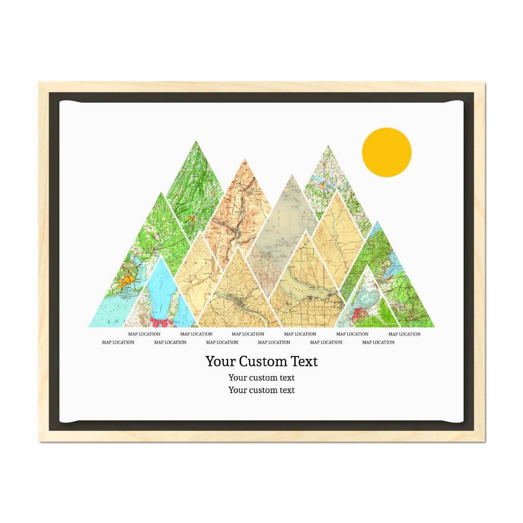 Personalized Mountain Atlas Map with 12 Locations, Light Wood Floater Framed Art Print#color-finish_light-wood-floater-frame