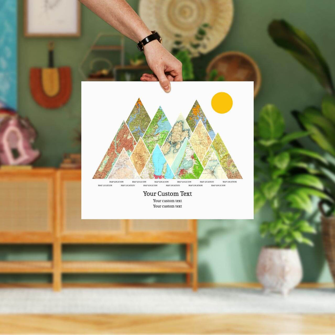 Personalized Mountain Atlas Map with 12 Locations, Unframed Print, Styled#color-finish_unframed