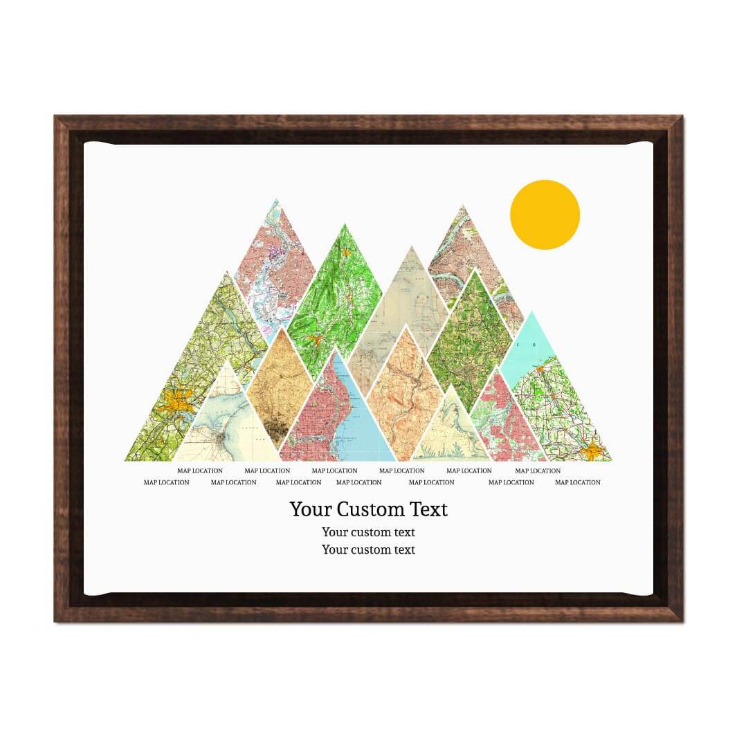 Personalized Mountain Atlas Map with 13 Locations, Espresso Floater Framed Art Print#color-finish_espresso-floater-frame