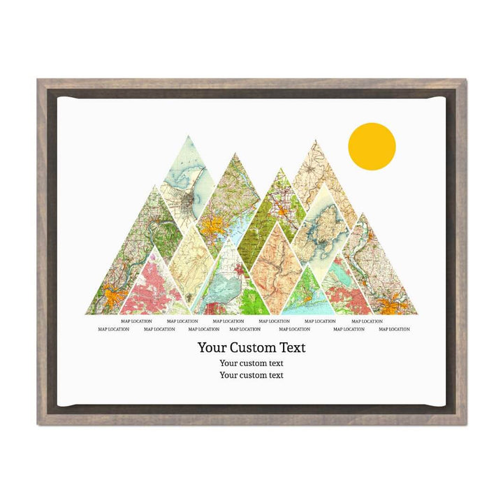 Personalized Mountain Atlas Map with 13 Locations, Gray Floater Framed Art Print#color-finish_gray-floater-frame