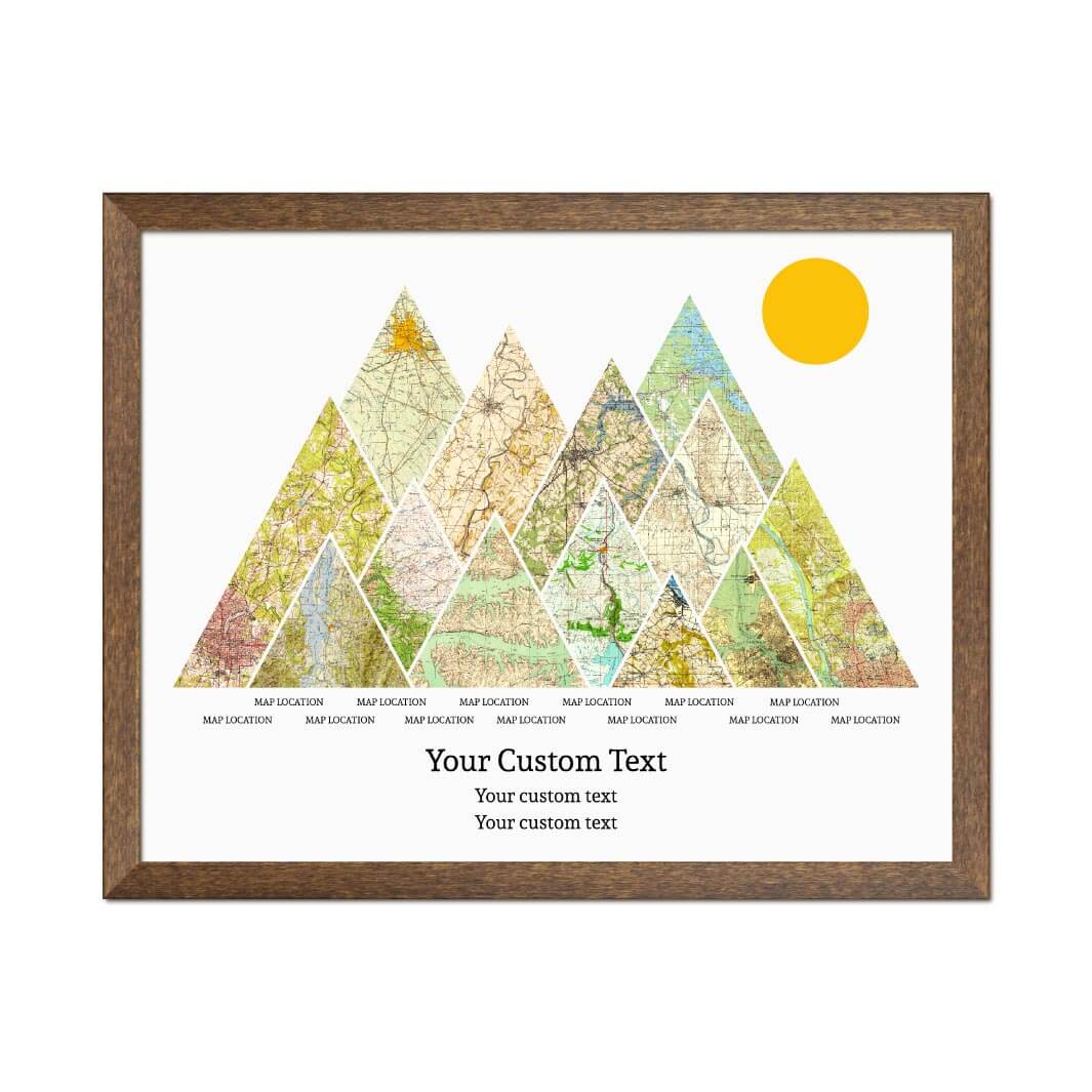 Personalized Mountain Atlas Map with 13 Locations, Walnut Thin Framed Art Print#color-finish_walnut-thin-frame