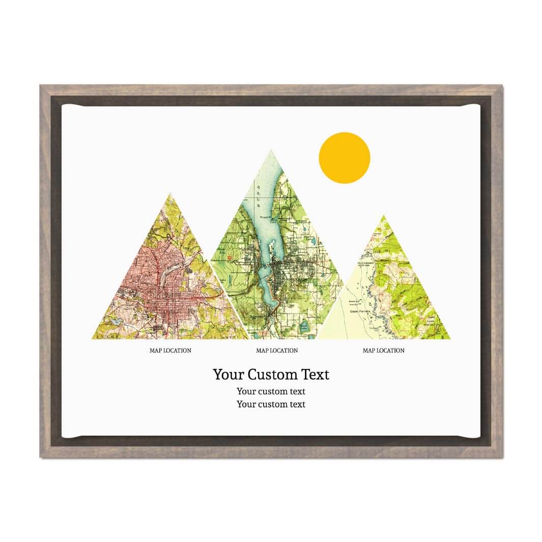 Personalized Mountain Atlas Map with 3 Locations, Gray Floater Framed Art Print#color-finish_gray-floater-frame