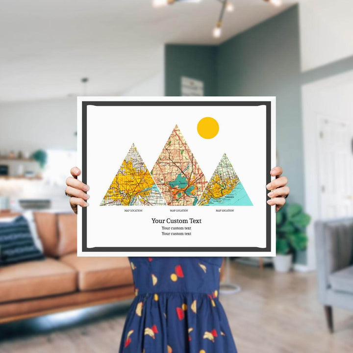 Personalized Mountain Atlas Map with 3 Locations, White Floater Framed Art Print, Styled#color-finish_white-floater-frame