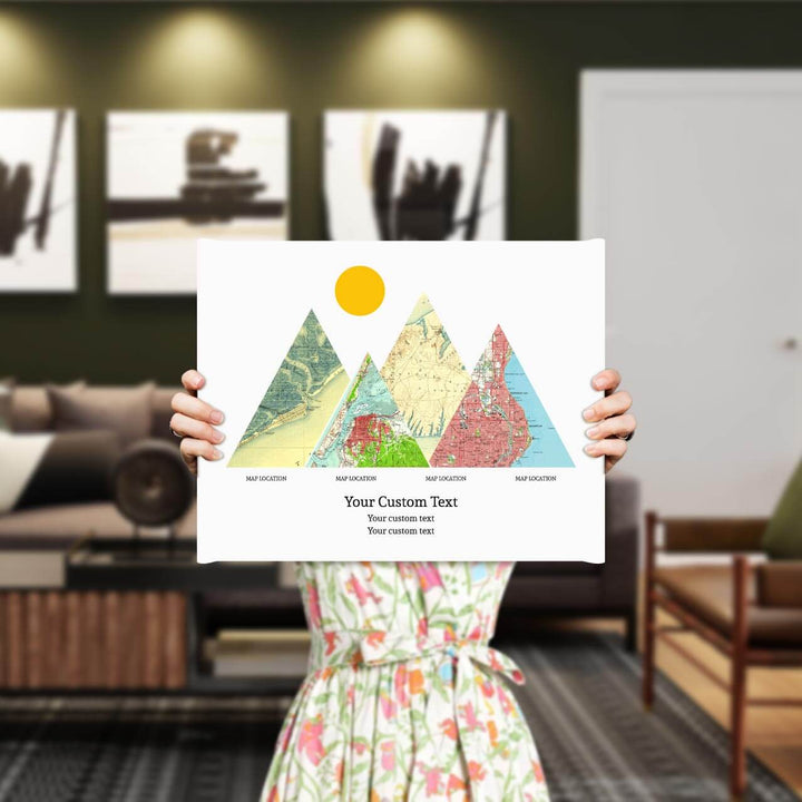 Personalized Mountain Atlas Map with 4 Locations, Wrapped Canvas Art Print, Styled#color-finish_wrapped-canvas