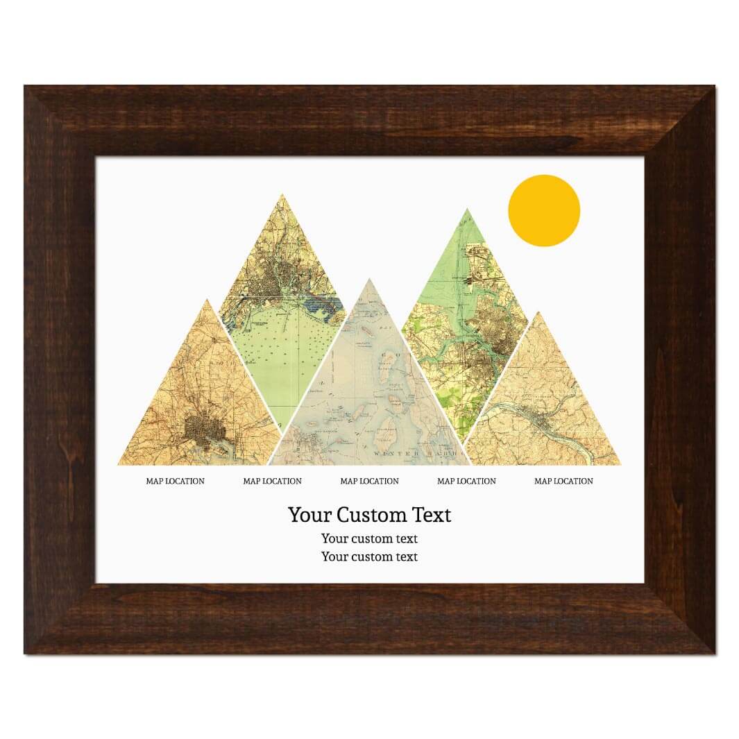 Personalized Mountain Atlas Map with 5 Locations, Espresso Wide Framed Art Print#color-finish_espresso-wide-frame