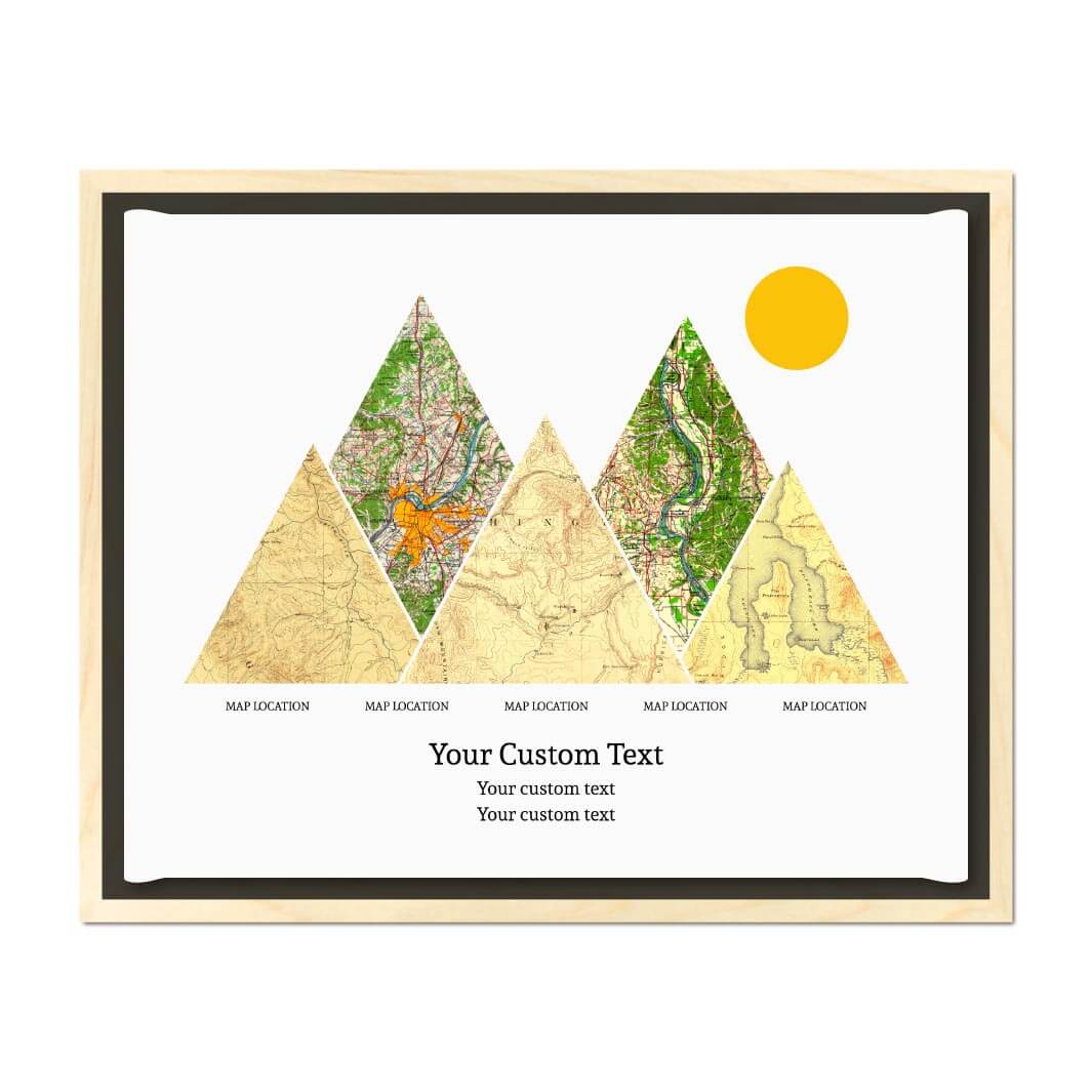 Personalized Mountain Atlas Map with 5 Locations, Light Wood Floater Framed Art Print#color-finish_light-wood-floater-frame